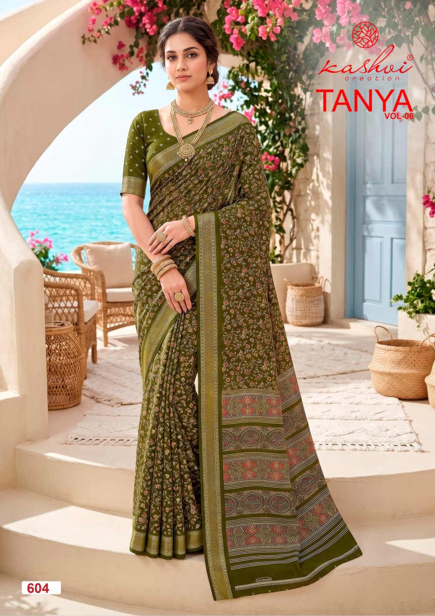 Tanya Vol 6 Kashvi Creation Dull Moss Sarees Wholesale Price