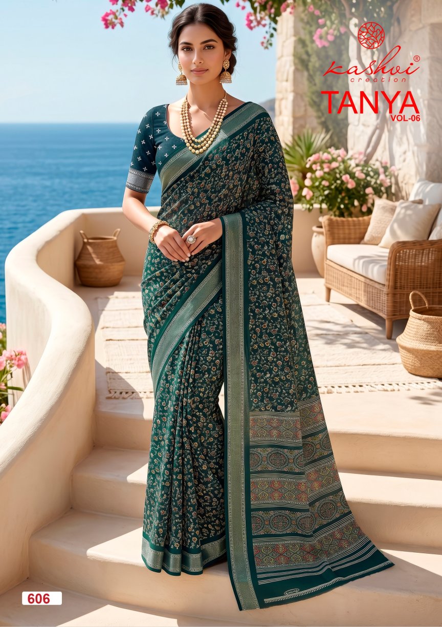 Tanya Vol 6 Kashvi Creation Dull Moss Sarees Wholesale Price
