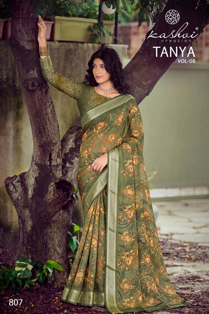Tanya Vol 8 Kashvi Creation Dull Moss Sarees Wholesaler Ahmedabad