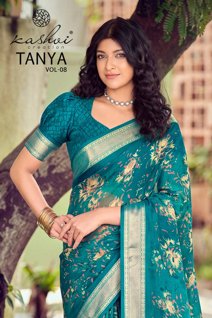 Tanya Vol 8 Kashvi Creation Dull Moss Sarees Wholesaler Ahmedabad