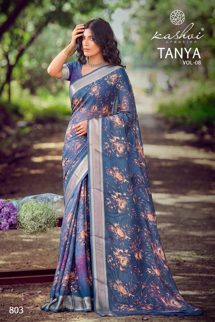 Tanya Vol 8 Kashvi Creation Dull Moss Sarees Wholesaler Ahmedabad