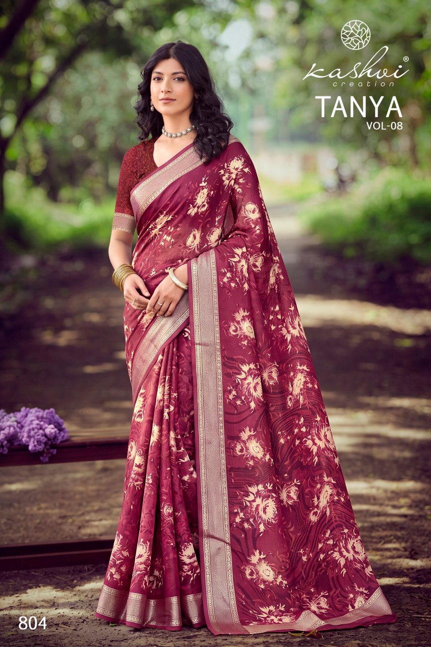 Tanya Vol 8 Kashvi Creation Dull Moss Sarees Wholesaler Ahmedabad