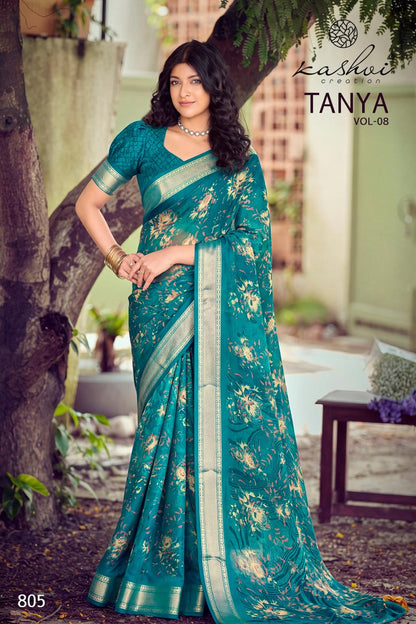 Tanya Vol 8 Kashvi Creation Dull Moss Sarees Wholesaler Ahmedabad