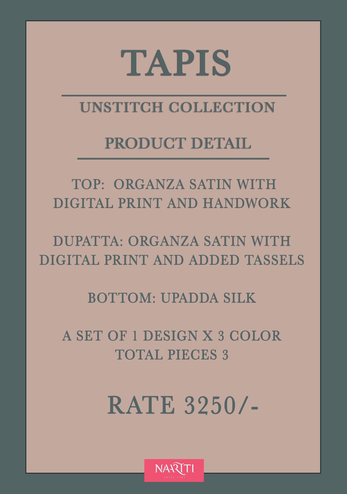 Tapis Naariti Organza Pant Style Suits Manufacturer Gujarat
