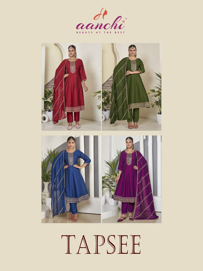 Tapsee Aanchi Vichitra Silk Readymade Anarkali Suits Wholesaler Gujarat