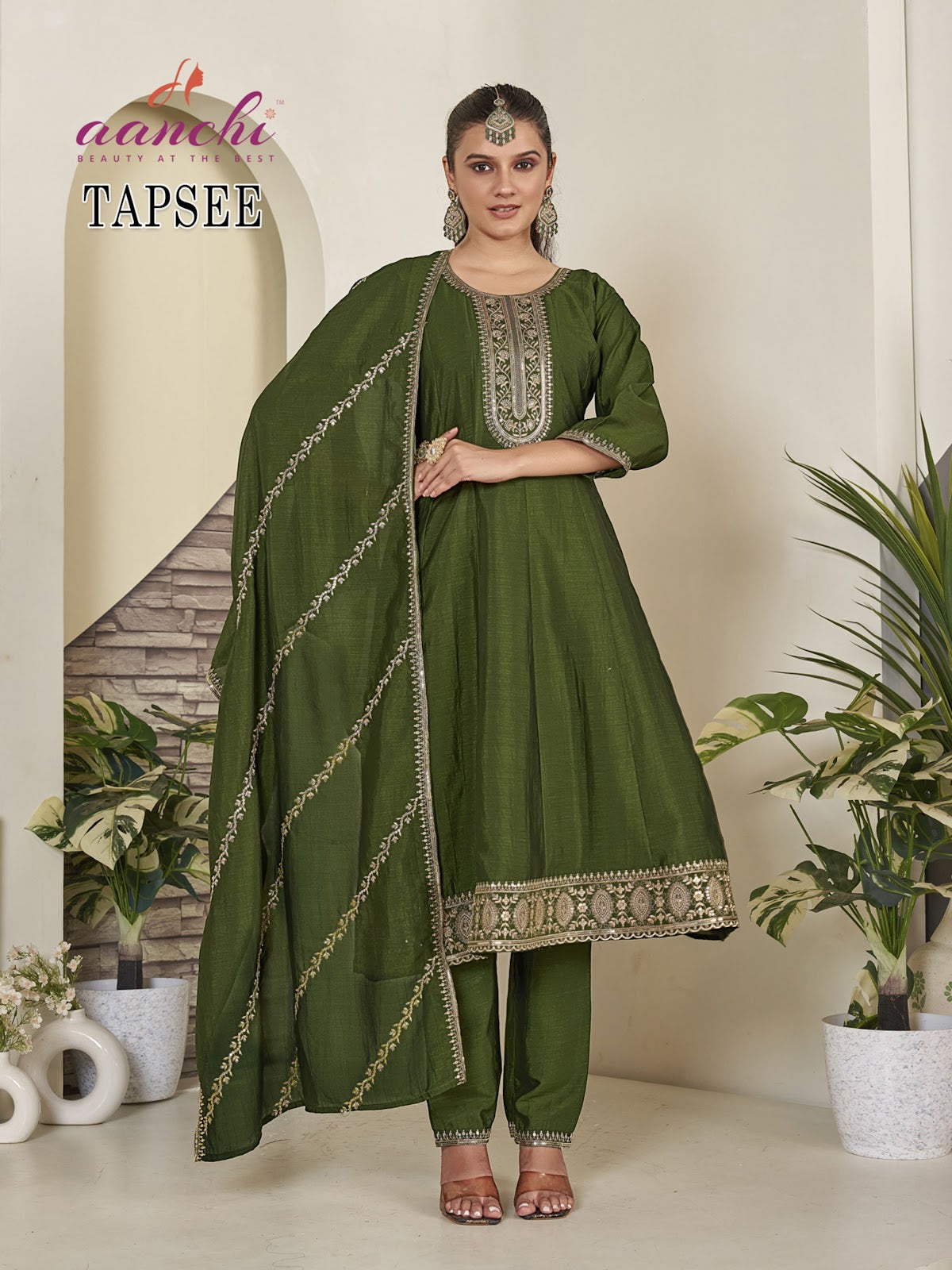 Tapsee Aanchi Vichitra Silk Readymade Anarkali Suits Wholesaler Gujarat