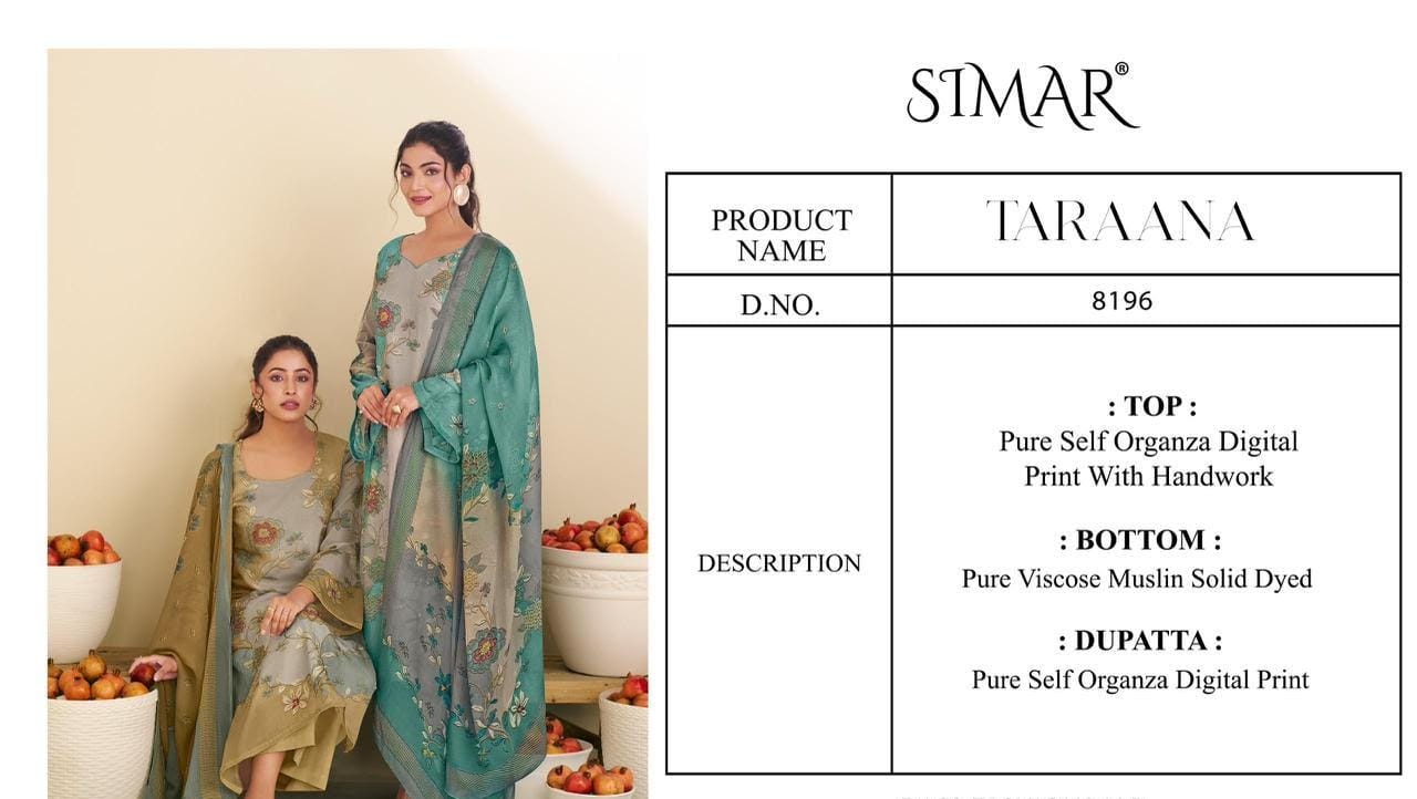 Taraana Organza Simar Pant Style Suits Exporter