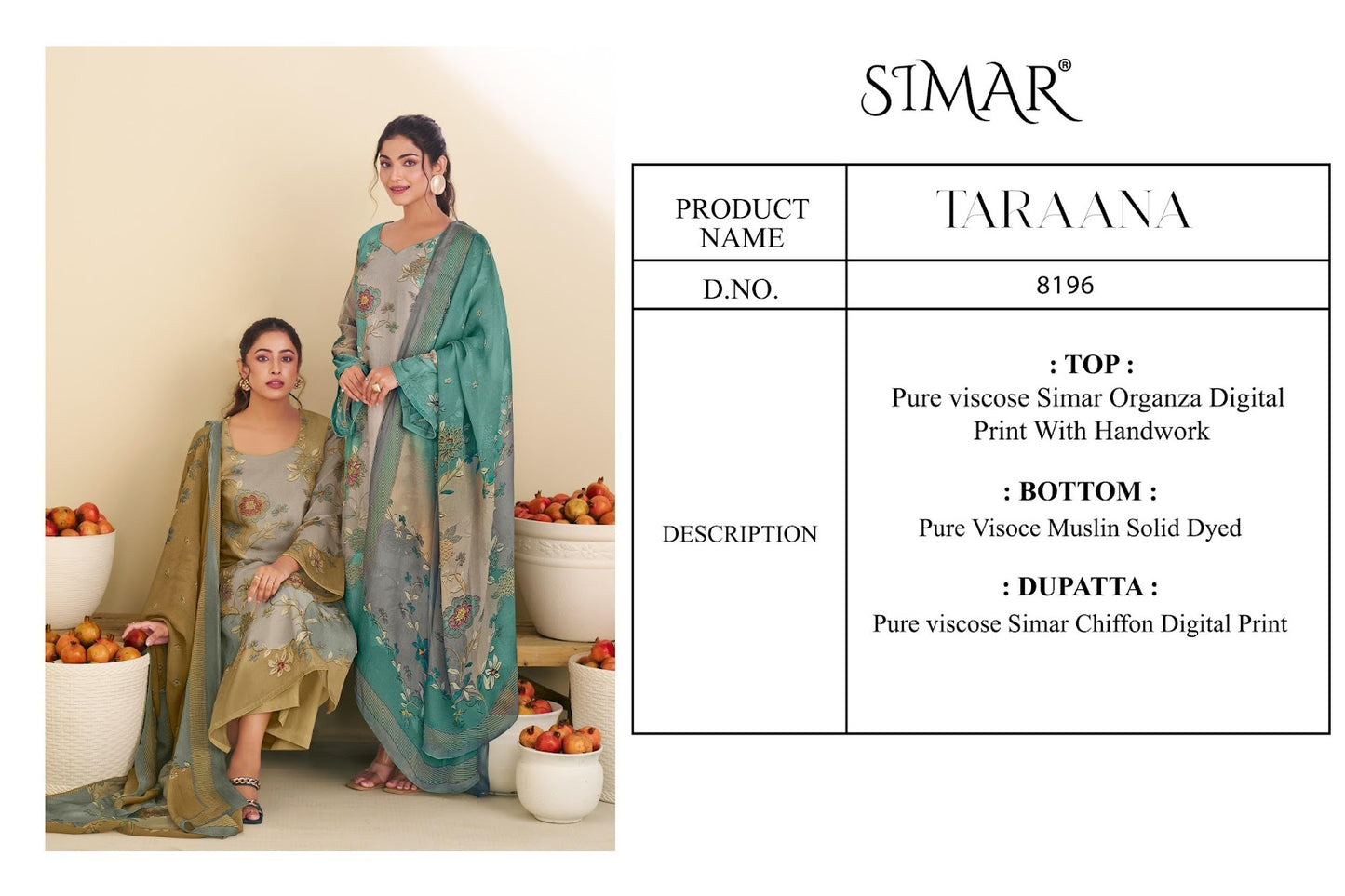 Taraana Simar Pure Viscose Pant Style Suits Wholesale Price