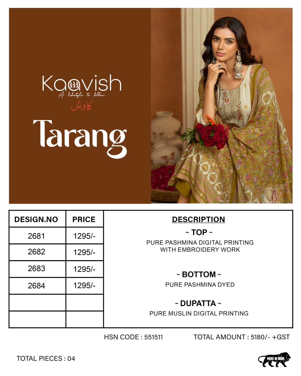 Tarang Kaavish Pashmina Suits Wholesaler