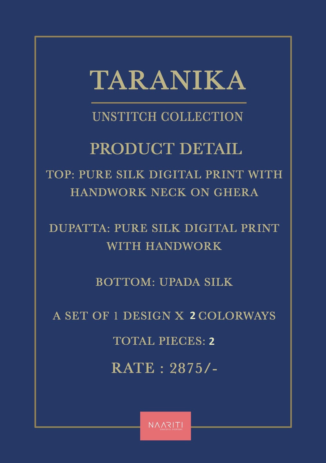 Taranika Naariti Pure Silk Pant Style Suits Wholesaler