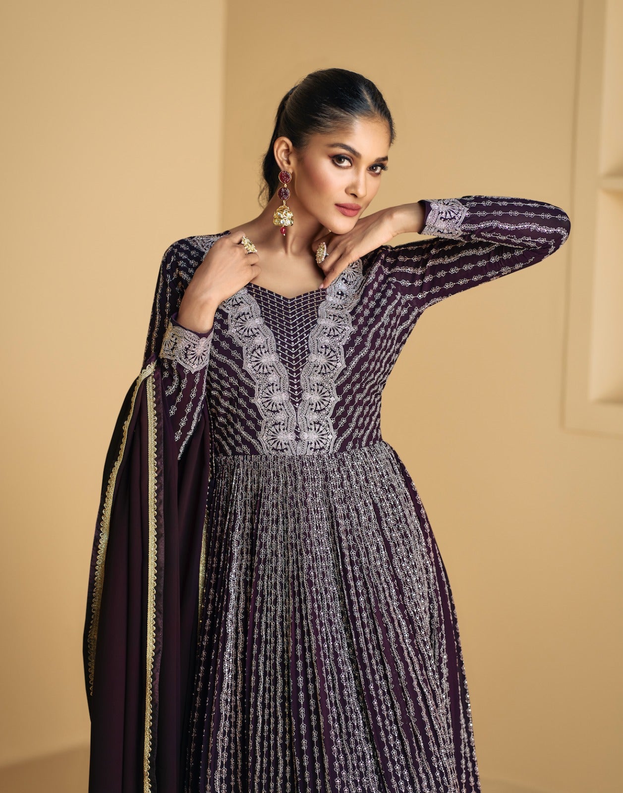 Tareef Aashirwad Creation Georgette Gown Dupatta Set Supplier Gujarat