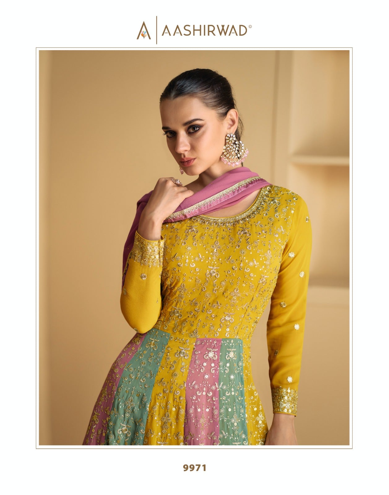 Tareef Aashirwad Creation Georgette Gown Dupatta Set Supplier Gujarat