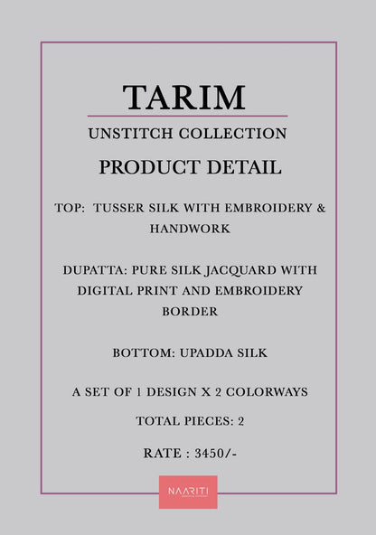 Tarim Naariti Tussar Silk Pant Style Suits Wholesale Rate