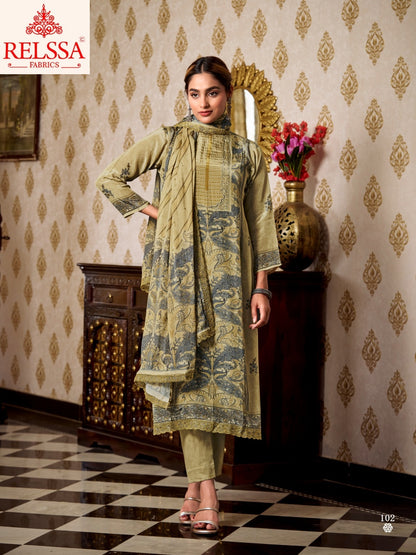 Tarim Relssa Fabrics Natural Crape Pant Style Suits Wholesaler India