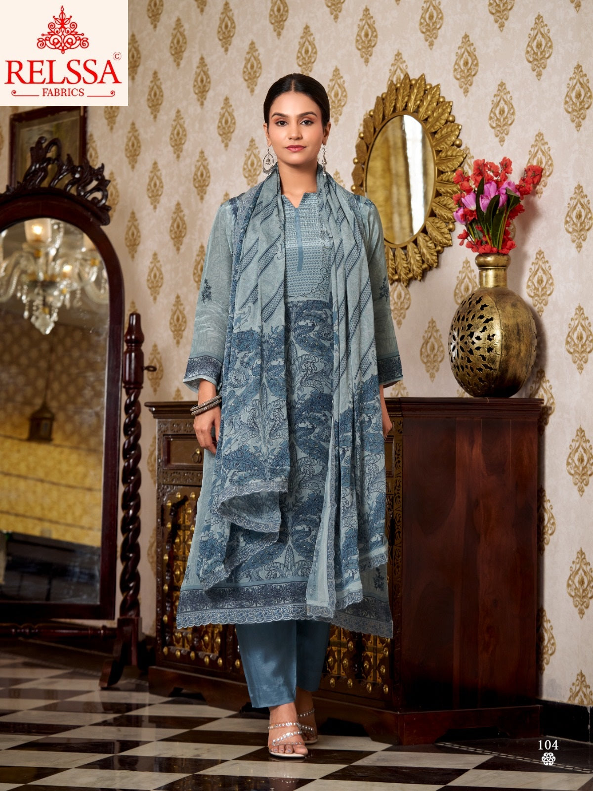 Tarim Relssa Fabrics Natural Crape Pant Style Suits Wholesaler India