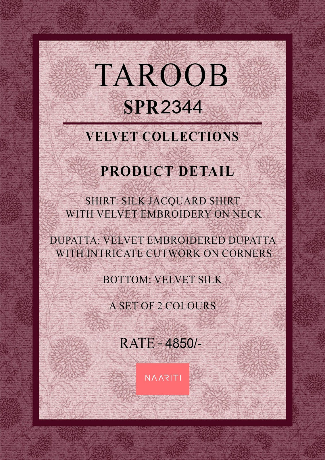 Taroob Naariti Velvet Suits Supplier Ahmedabad