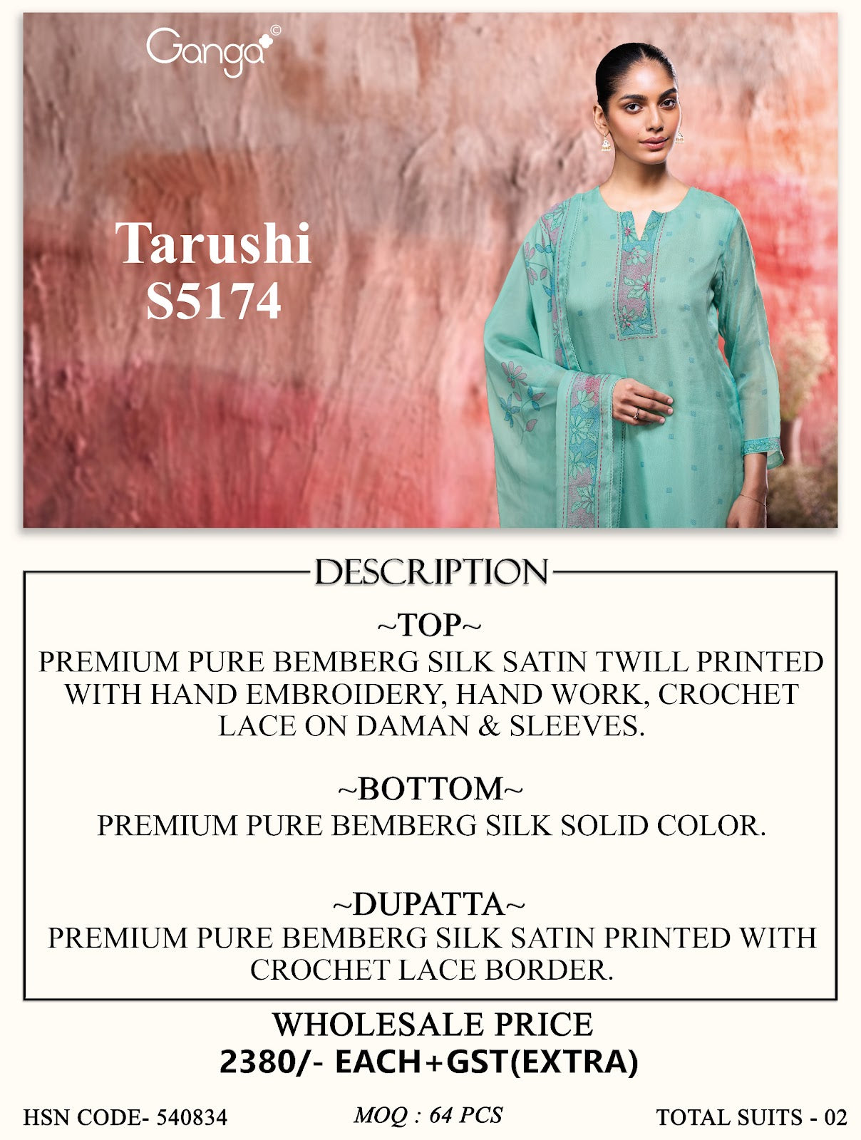 Tarushi S5174 Ganga Bemberg Silk Plazzo Style Suits Wholesaler Gujarat