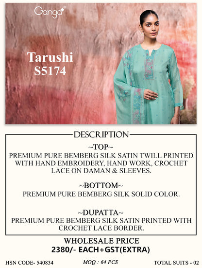 Tarushi S5174 Ganga Bemberg Silk Plazzo Style Suits Wholesaler Gujarat