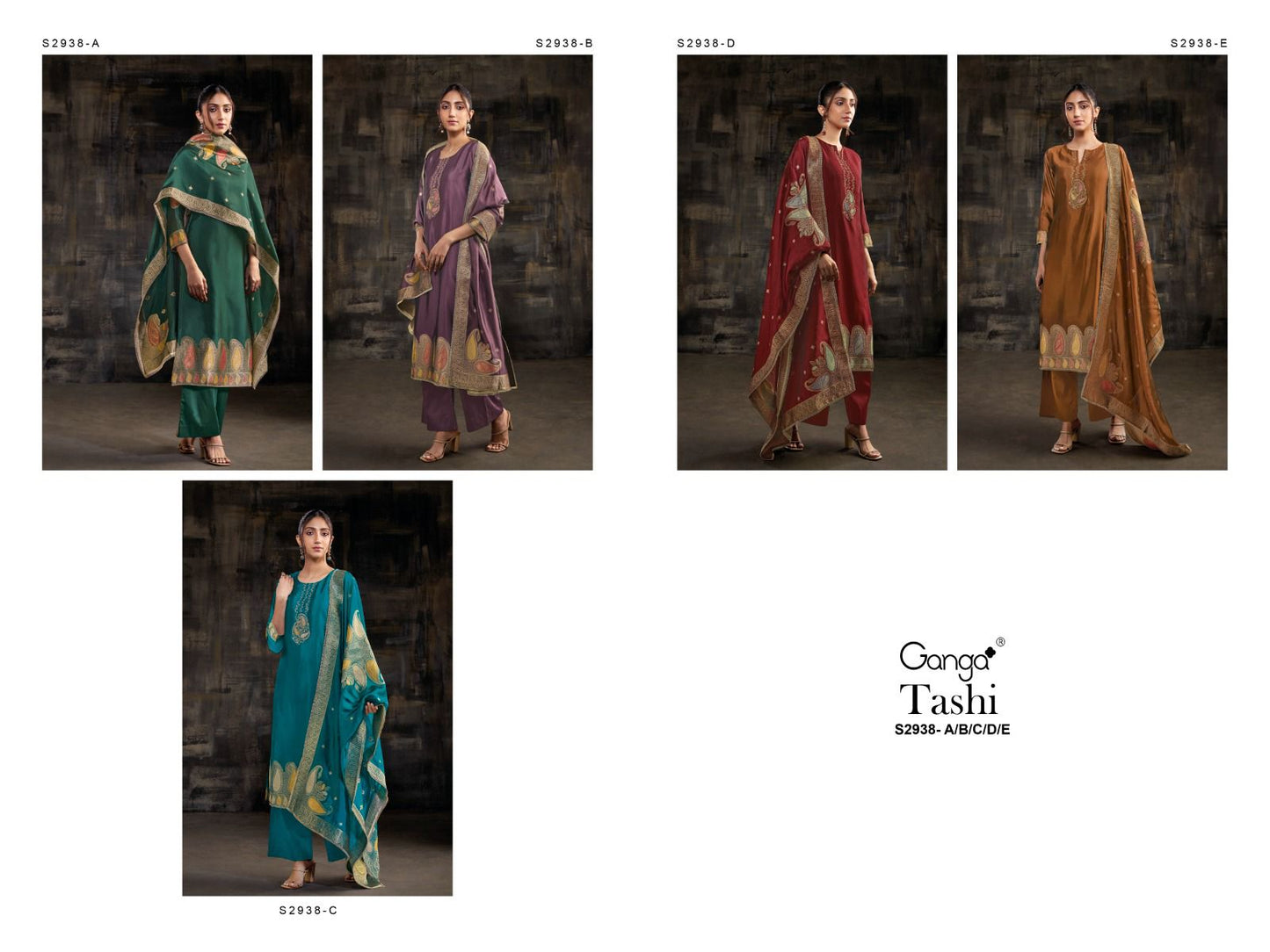 Tashi 2938 Ganga Silk Jacquard Plazzo Style Suits Exporter Ahmedabad