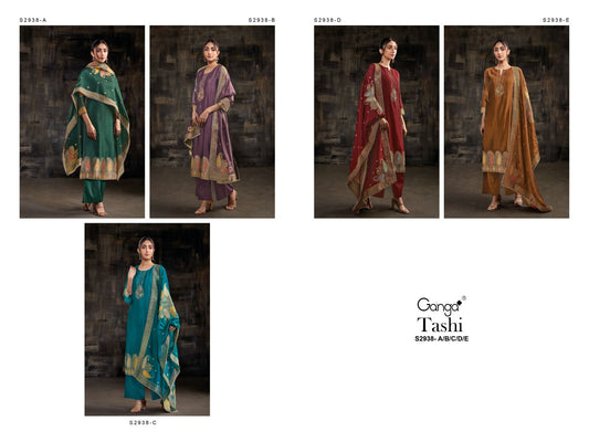 Tashi 2938 Ganga Silk Jacquard Plazzo Style Suits Exporter Ahmedabad
