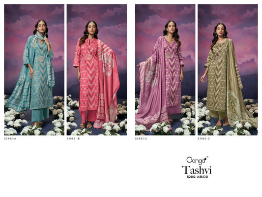 Tashvi 2682 Ganga Premium Cotton Plazzo Style Suits Supplier Gujarat