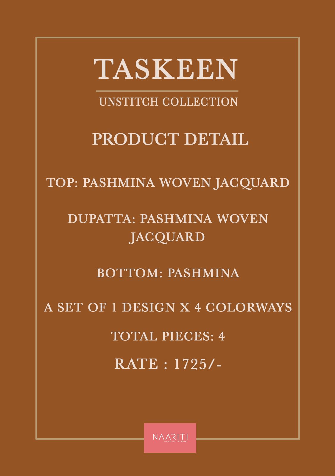 Taskeen Naariti Pashmina Suits Wholesaler