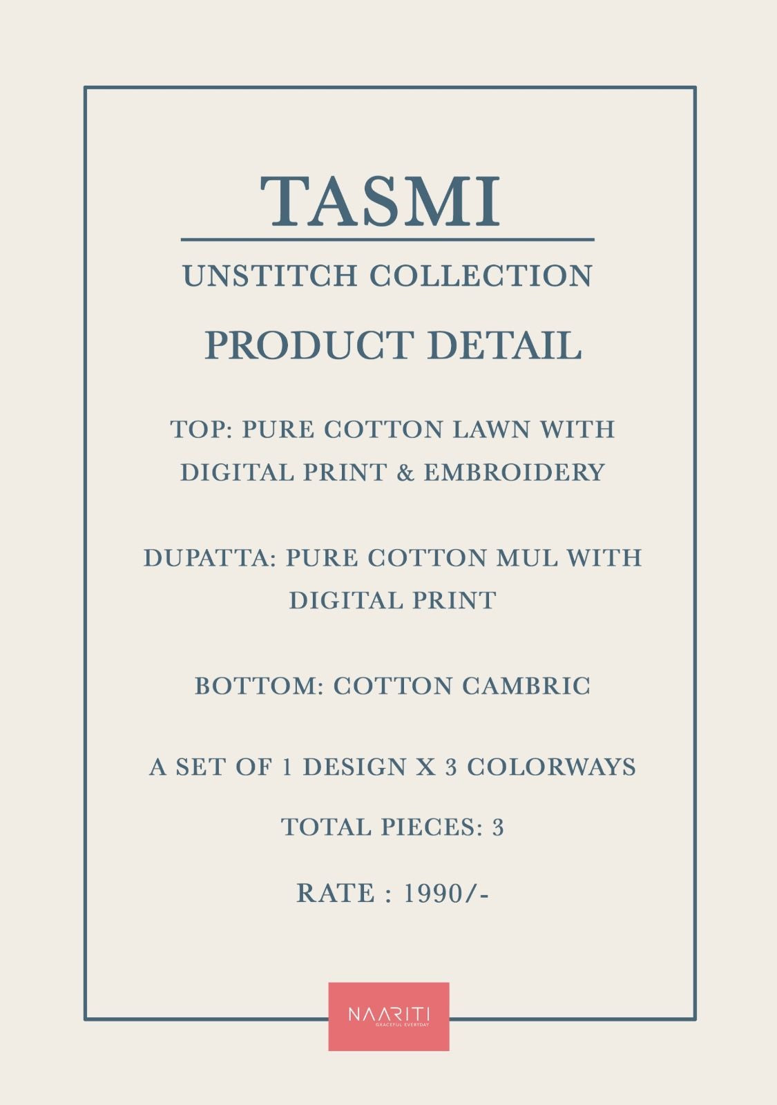 Tasmi Naariti Cotton Lawn Pant Style Suits Supplier Gujarat