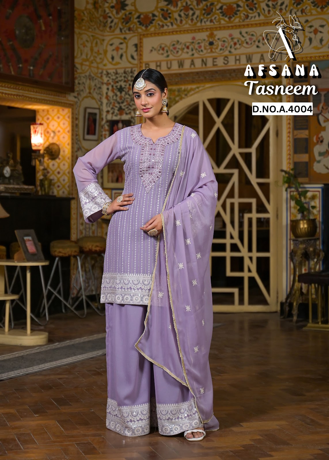 तस्नीम अफसाना जॉर्जेट रेडीमेड प्लाज़ो स्टाइल सूट थोक