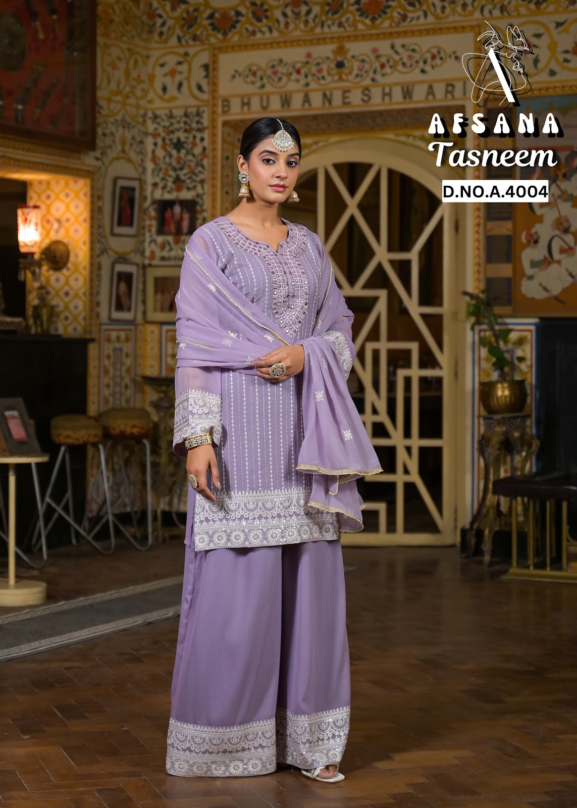 तस्नीम अफसाना जॉर्जेट रेडीमेड प्लाज़ो स्टाइल सूट थोक