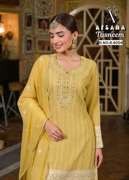 तस्नीम अफसाना जॉर्जेट रेडीमेड प्लाज़ो स्टाइल सूट थोक