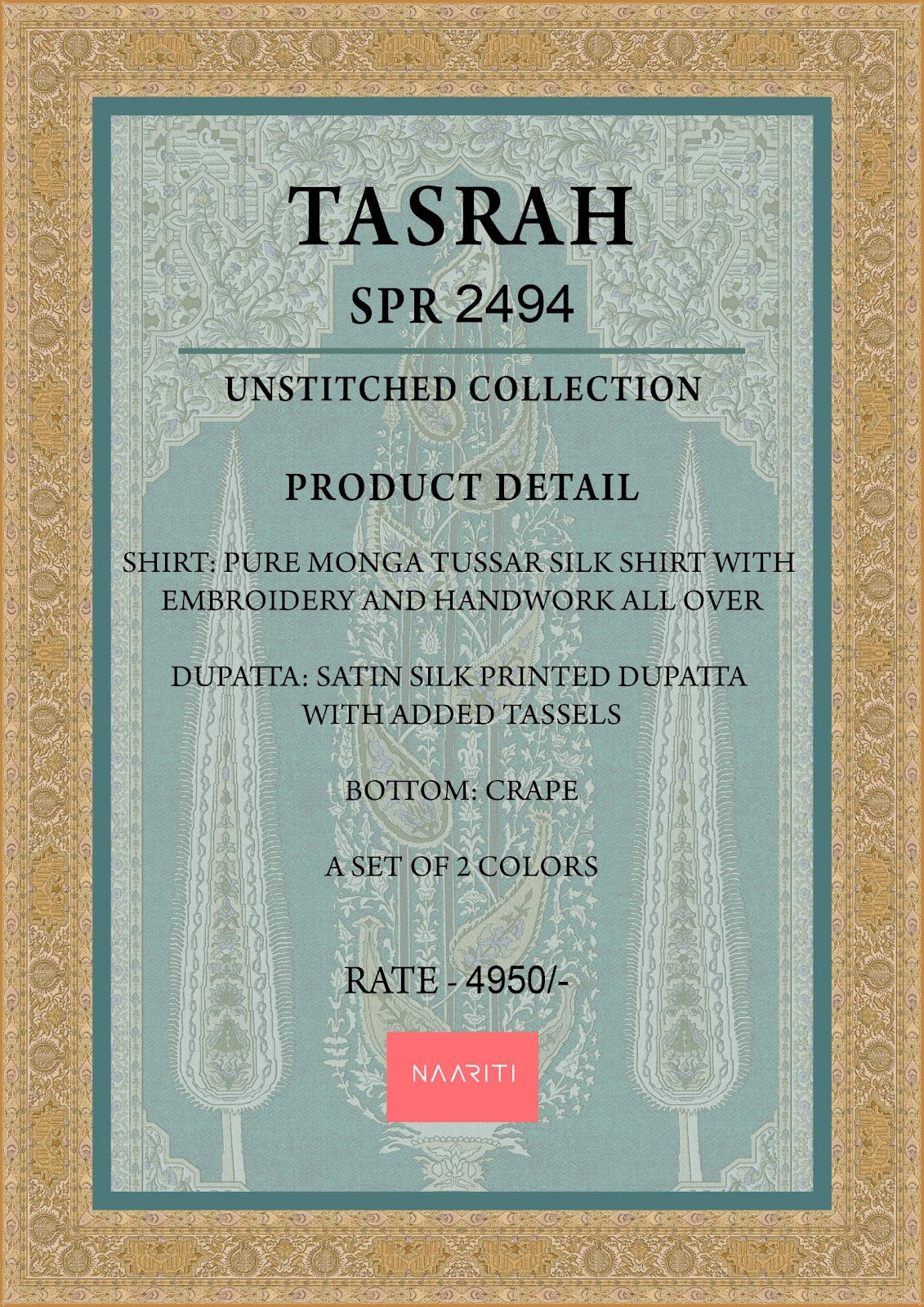 Tasrah Naariti Tussar Silk Pant Style Suits Supplier India