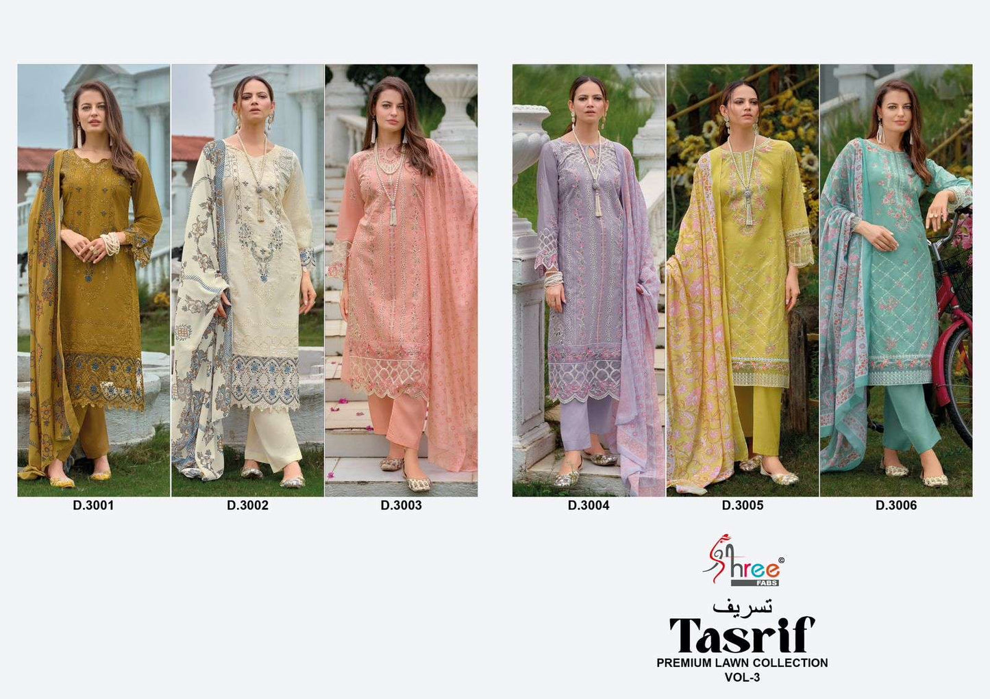 Tasrif Vol 3 Premium Lawn Collection Shree Fabs Cotton Karachi Salwar Suits Wholesale Price