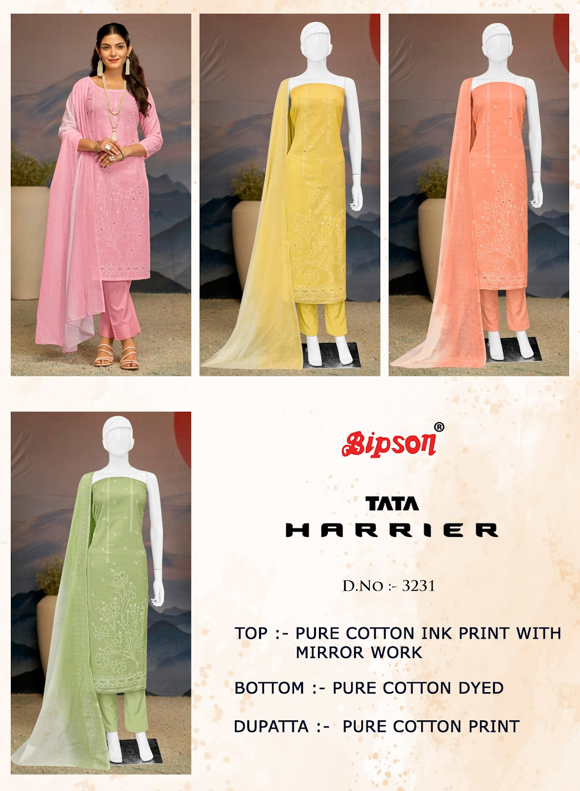 Tata Harrier 3231 Bipson Prints Pure Cotton Pant Style Suits Supplier India