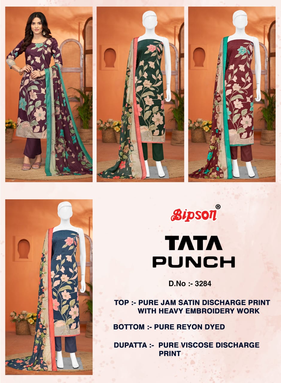 Tata Punch 3284 Bipson Prints Pure Jaam Pant Style Suits Exporter
