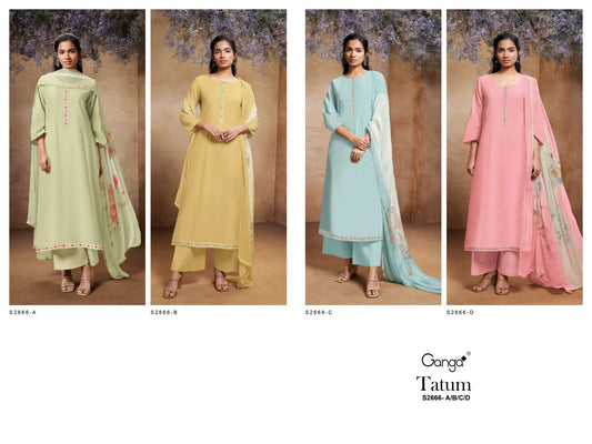 Tatum 2666 Ganga Premium Cotton Plazzo Style Suits Exporter Gujarat
