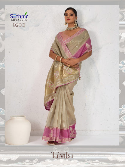 Tatvika Sethnic Woven Linen Sarees Supplier Ahmedabad