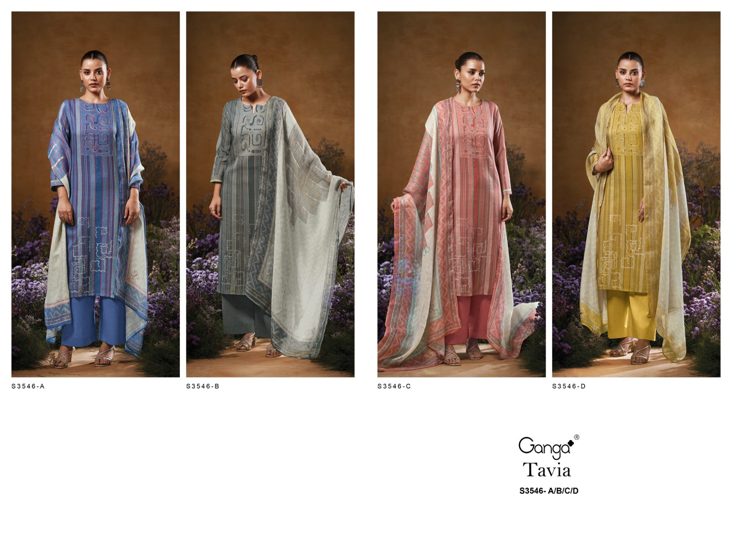 Tavia 3546 Ganga Premium Cotton Plazzo Style Suits Wholesale Price