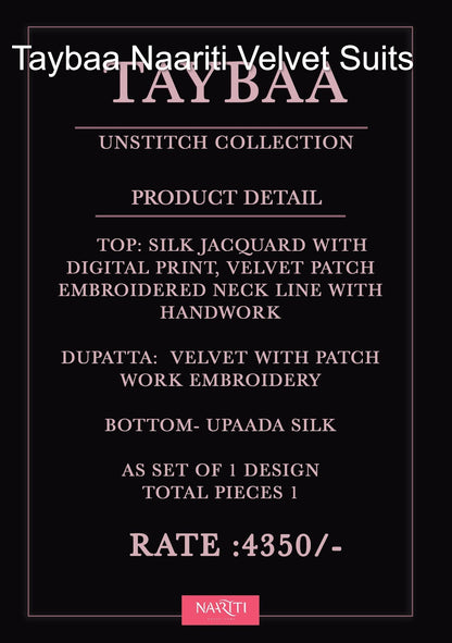 Taybaa Naariti Silk Jacquard Velvet Suits Wholesaler India