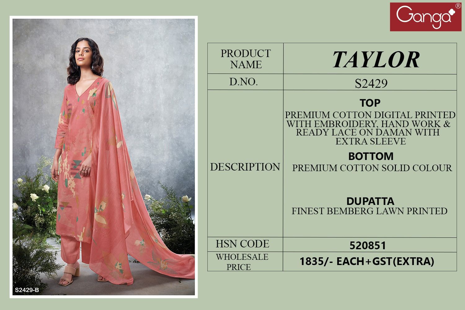Taylor 2429 Ganga Cotton Plazzo Style Suits