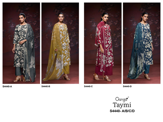 Taymi 4440 Ganga Cotton Satin Plazzo Style Suits Exporter Gujarat