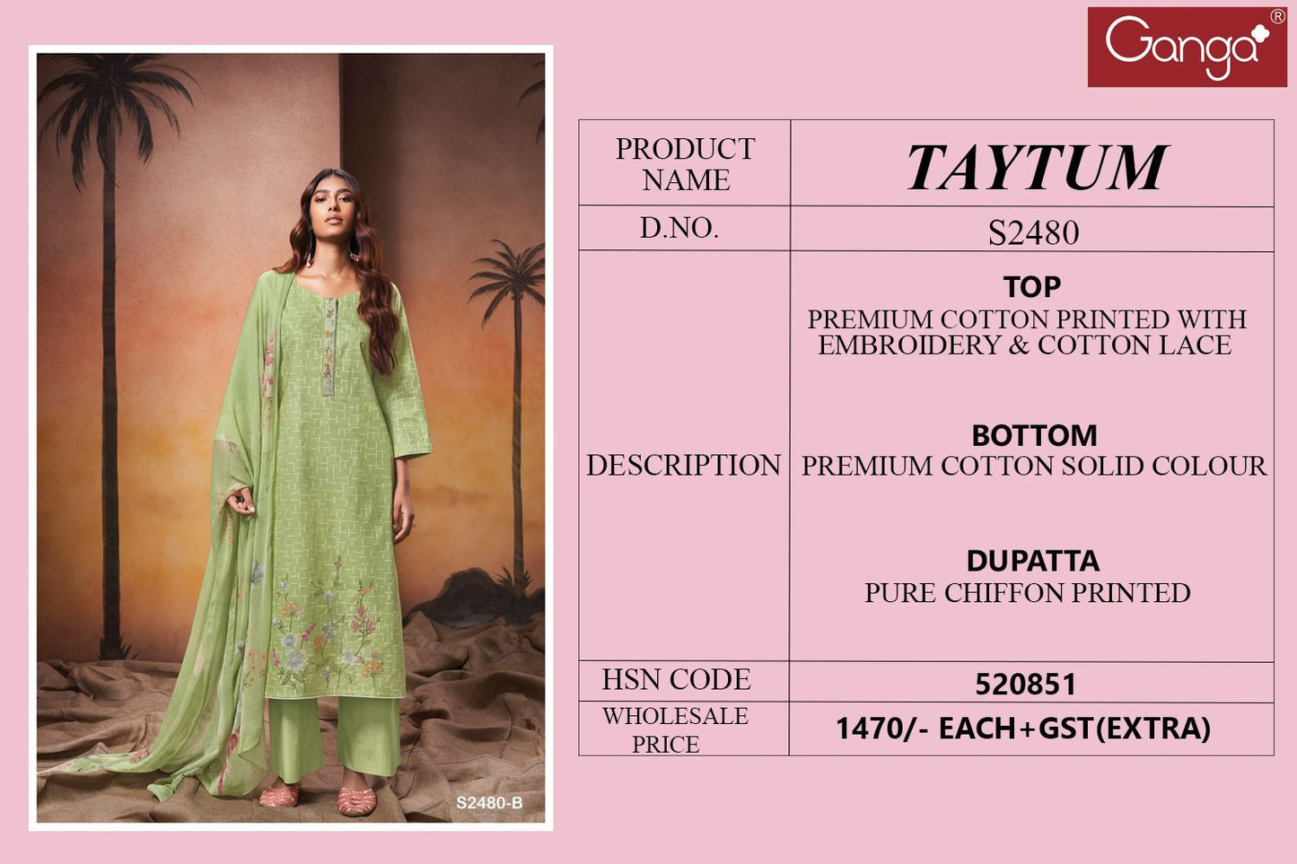 Taytum 2480 Ganga Cotton Plazzo Style Suits Exporter Ahmedabad