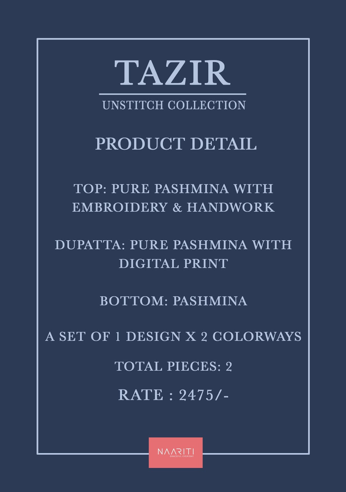 Tazir Naariti Pashmina Suits Wholesale