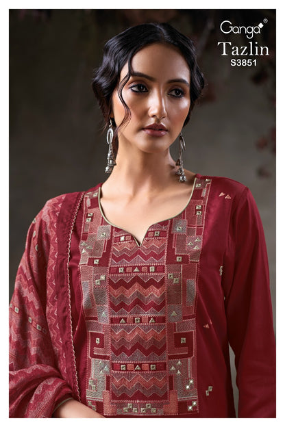 Tazlin 3851 Ganga Premium Cotton Plazzo Style Suits Wholesaler Gujarat