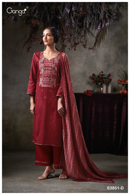 Tazlin 3851 Ganga Premium Cotton Plazzo Style Suits Wholesaler Gujarat