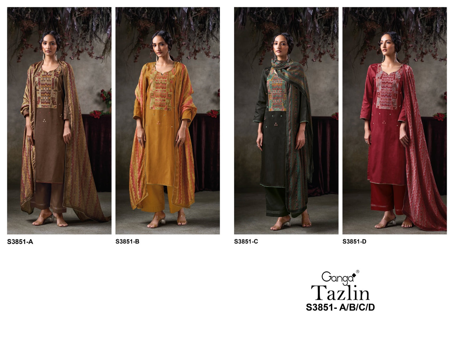 Tazlin 3851 Ganga Premium Cotton Plazzo Style Suits Wholesaler Gujarat