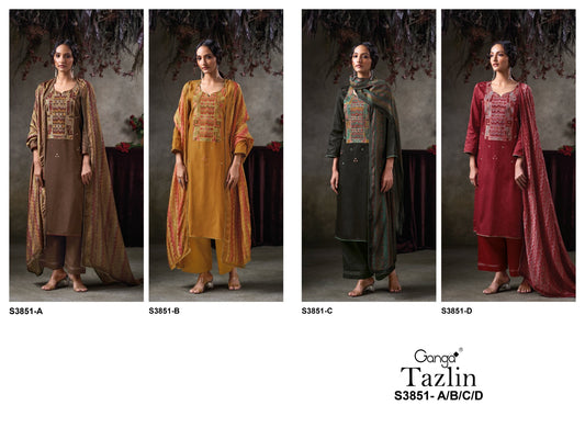 Tazlin 3851 Ganga Premium Cotton Plazzo Style Suits Wholesaler Gujarat