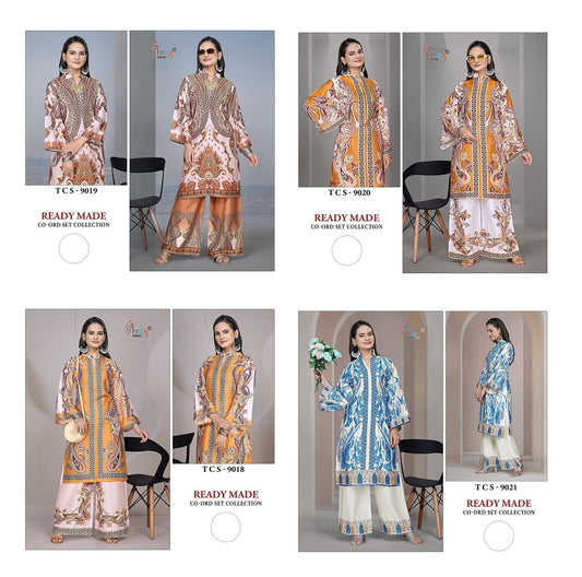 Tcs 9018-9021 Karachi Print Shree Fabs Satin Co Ord Set Wholesaler