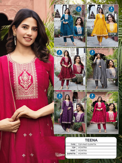 Teena Kaya Trends Vichitra Silk Readymade Anarkali Suits Wholesale Price