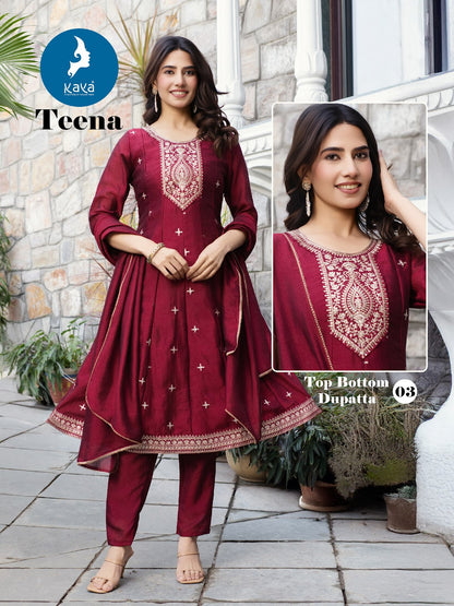 Teena Kaya Trends Vichitra Silk Readymade Anarkali Suits Wholesale Price
