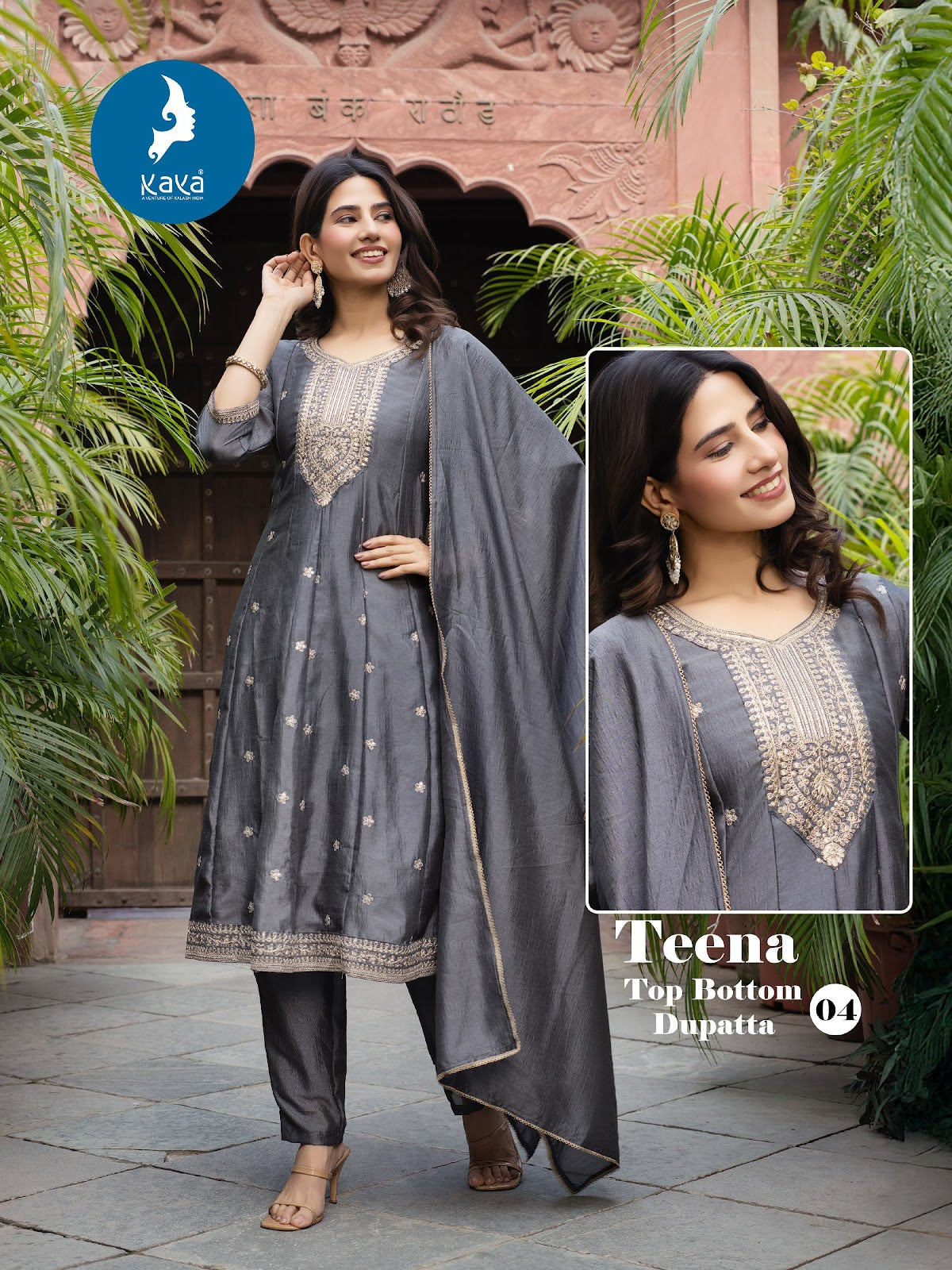 Teena Kaya Trends Vichitra Silk Readymade Anarkali Suits Wholesale Price